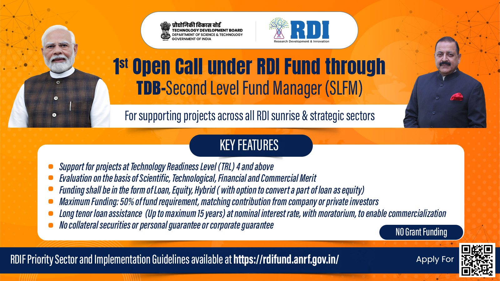 Illustration of a technology fund pipeline concept for RDIF with placeholders for TDB and BIRAC